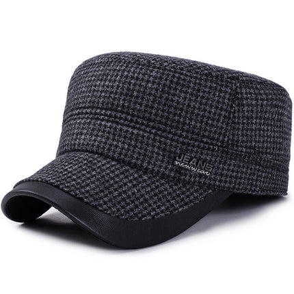 Hat Men's Autumn and Winter Middle-aged and Elderly Woolen Warm Military Cap Ear Protector Thickened Flat Cap Old Man's Cotton Hat Men's Winter