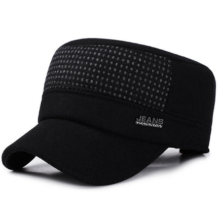 Hat Men's Autumn and Winter Middle-aged and Elderly Woolen Warm Military Cap Ear Protector Thickened Flat Cap Old Man's Cotton Hat Men's Winter