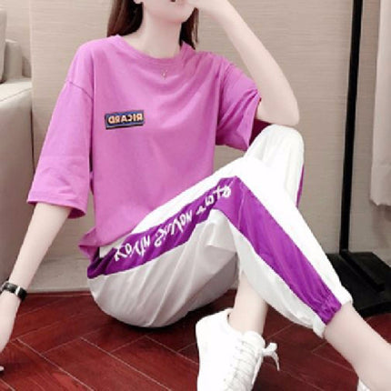 2019 Popular New Summer Sports Casual Suit Women's Fashion Trendy Loose Short-sleeved Pants Two-piece Western Style