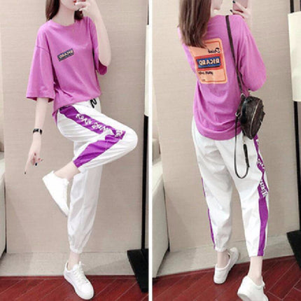 2019 Popular New Summer Sports Casual Suit Women's Fashion Trendy Loose Short-sleeved Pants Two-piece Western Style