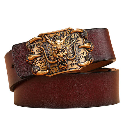 Personalized Leather Belt for Men, Genuine Leather, Smooth Buckle, Plus Size, Pure Cowhide Jeans Belt, Versatile for Men