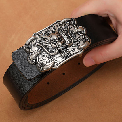Personalized Leather Belt for Men, Genuine Leather, Smooth Buckle, Plus Size, Pure Cowhide Jeans Belt, Versatile for Men