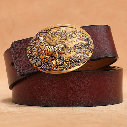 Vintage belt men's buckle belt genuine leather lengthened plus size 140150cm pure cowhide smooth buckle jeans belt