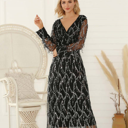 Foreign trade Amazon explosions Europe and the United States cross-border sexy V-neck tassel sequin dress dress women's clothing a generation of hair