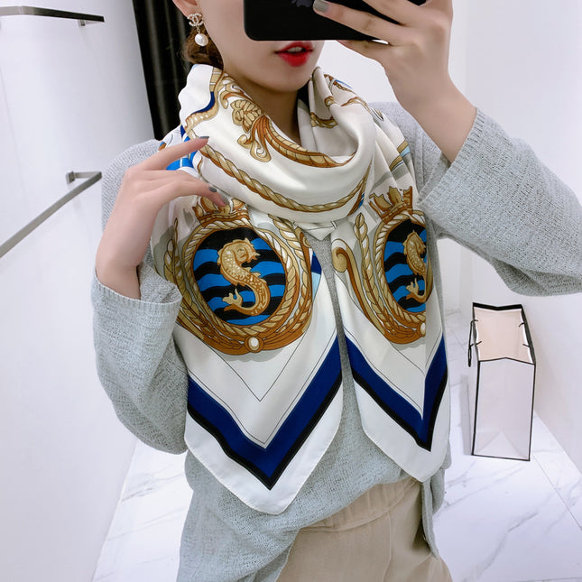 European and American Fashion Sailing Sailing Sailing Map Women's Twill Silk Scarf Travel Scarf Large Square Scarf Shawl Sunscreen Scarf
