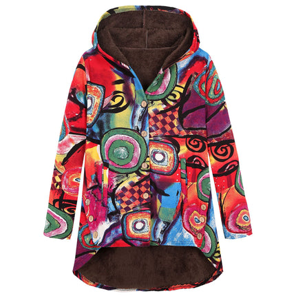 Amazon Women's European and American Button Plush Top Irregular Fashion Brand Thickened Composite Mid-length Cotton Jacket 9953