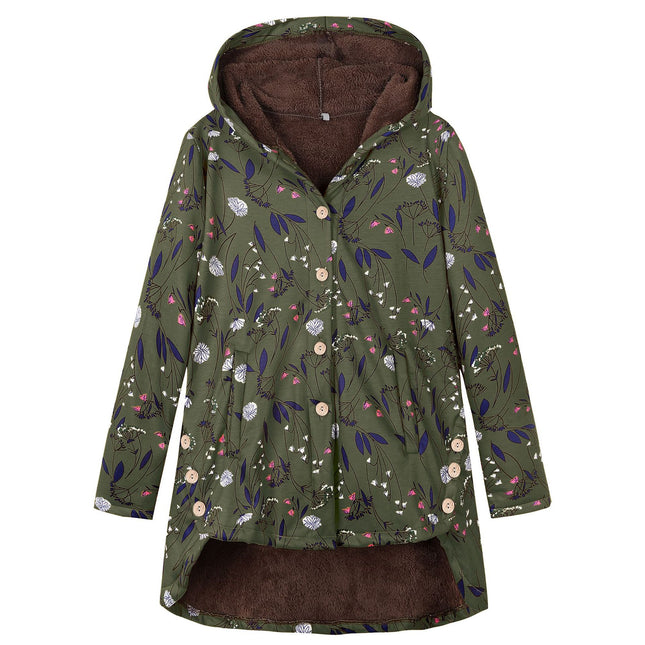 Amazon Women's European and American Button Plush Top Irregular Fashion Brand Thickened Composite Mid-length Cotton Jacket 9953