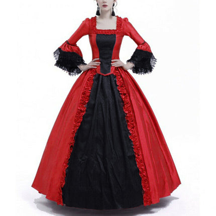 2023 Amazon Wish Lace Splicing Large Bell Sleeve Medieval Dress Palace Style Retro Large Hem Dress