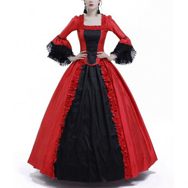 2023 Amazon Wish Lace Splicing Large Bell Sleeve Medieval Dress Palace Style Retro Large Hem Dress
