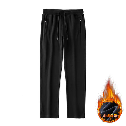 Autumn and Winter Thick Fleece-Lined Sweatpants for Men, Loose Fit, Large Size Casual Pants, Knitted Warm Long Pants for Men