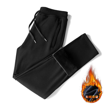 Autumn and Winter Thick Fleece-Lined Sweatpants for Men, Loose Fit, Large Size Casual Pants, Knitted Warm Long Pants for Men