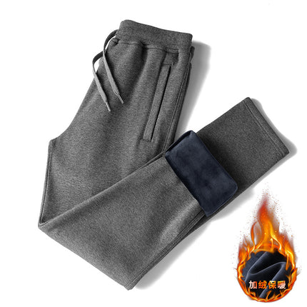 Autumn and Winter Thick Fleece-Lined Sweatpants for Men, Loose Fit, Large Size Casual Pants, Knitted Warm Long Pants for Men