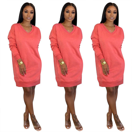 Spot! MY057 Deep V Loose Casual Slip Pocket Dress Night Clothes