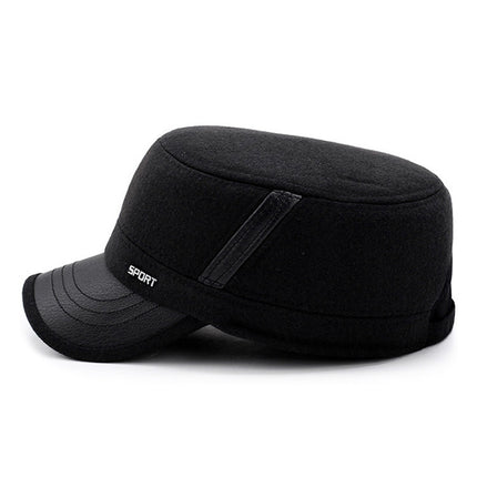 Hat Men's Autumn and Winter Middle-aged and Elderly Woolen Warm Military Cap Ear Protector Thickened Flat Cap Old Man's Cotton Hat Men's Winter
