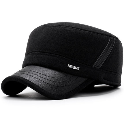 Hat Men's Autumn and Winter Middle-aged and Elderly Woolen Warm Military Cap Ear Protector Thickened Flat Cap Old Man's Cotton Hat Men's Winter