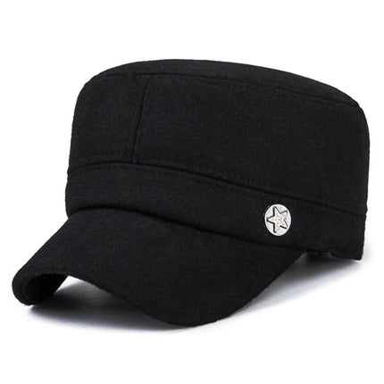 Hat Men's Autumn and Winter Middle-aged and Elderly Woolen Warm Military Cap Ear Protector Thickened Flat Cap Old Man's Cotton Hat Men's Winter