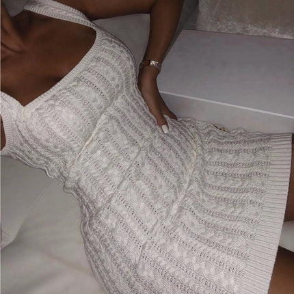 2026 European and American Style Sexy Slim-Fit White Camisole Sweater Bodycon Dress, Cross-Border Amazon Ebay Autumn and Winter Hot Item