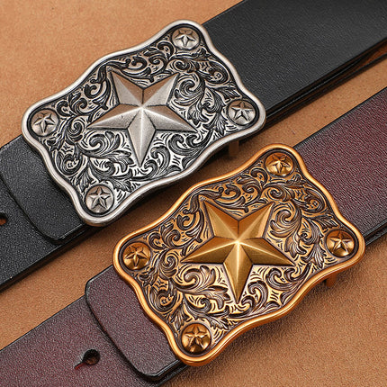Men's Belt with Smooth Buckle, Genuine Leather, Extra Large Size 140cm 150cm, Pure Cowhide Waist Belt for Casual Pants