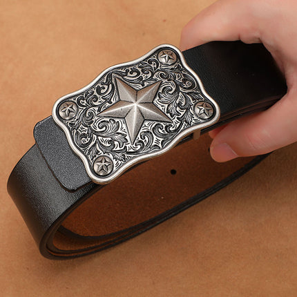 Men's Belt with Smooth Buckle, Genuine Leather, Extra Large Size 140cm 150cm, Pure Cowhide Waist Belt for Casual Pants
