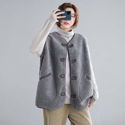 2019 Autumn and Winter New Large Size Women's Clothing Lamb Wool Loose Slimming Plush Double-sided Deerskin Fleece Vest Jacket