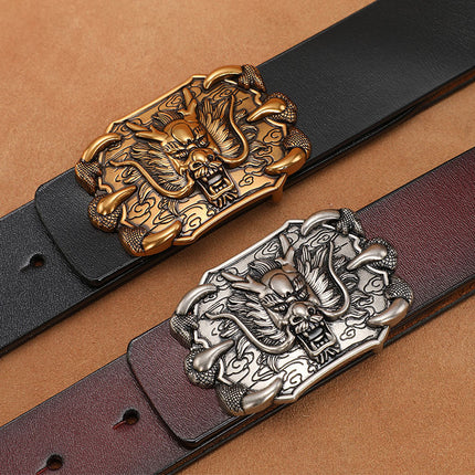 Personalized Leather Belt for Men, Genuine Leather, Smooth Buckle, Plus Size, Pure Cowhide Jeans Belt, Versatile for Men