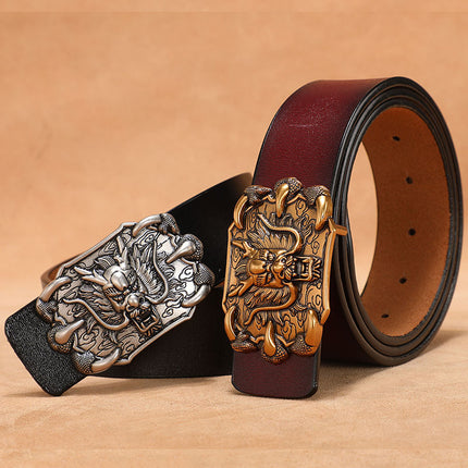 Personalized Leather Belt for Men, Genuine Leather, Smooth Buckle, Plus Size, Pure Cowhide Jeans Belt, Versatile for Men