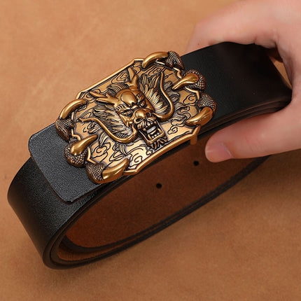 Personalized Leather Belt for Men, Genuine Leather, Smooth Buckle, Plus Size, Pure Cowhide Jeans Belt, Versatile for Men