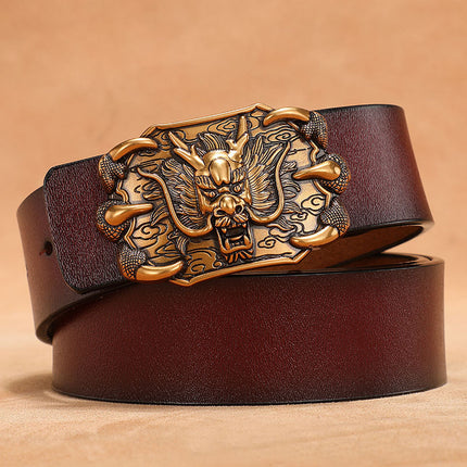 Personalized Leather Belt for Men, Genuine Leather, Smooth Buckle, Plus Size, Pure Cowhide Jeans Belt, Versatile for Men