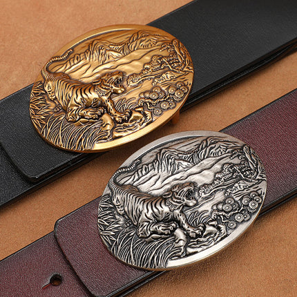 Vintage belt men's buckle belt genuine leather lengthened plus size 140150cm pure cowhide smooth buckle jeans belt