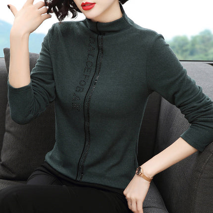 Half-Turtleneck Base Layer Shirt for Women, 2025 Autumn and Winter New Long-Sleeve T-Shirt, Slim-Fit Double-Sided Cashmere Top for Moms, Trendy
