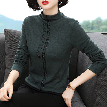 Half-Turtleneck Base Layer Shirt for Women, 2025 Autumn and Winter New Long-Sleeve T-Shirt, Slim-Fit Double-Sided Cashmere Top for Moms, Trendy