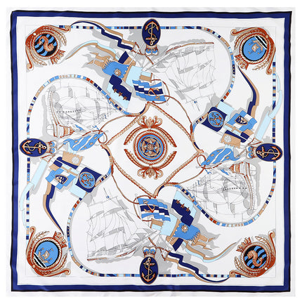 European and American Fashion Sailing Sailing Sailing Map Women's Twill Silk Scarf Travel Scarf Large Square Scarf Shawl Sunscreen Scarf