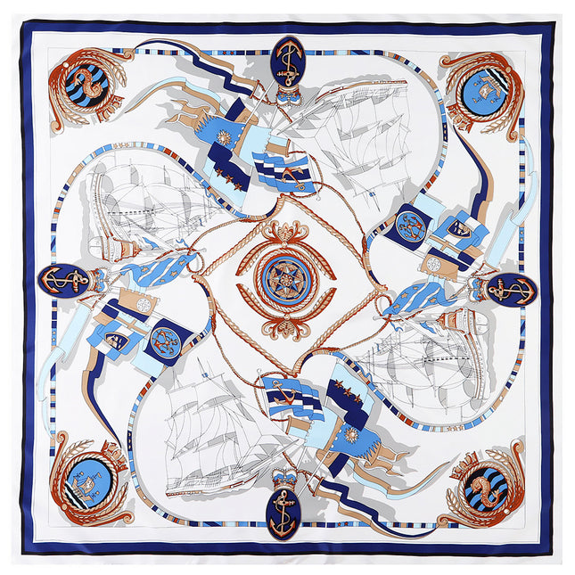 European and American Fashion Sailing Sailing Sailing Map Women's Twill Silk Scarf Travel Scarf Large Square Scarf Shawl Sunscreen Scarf