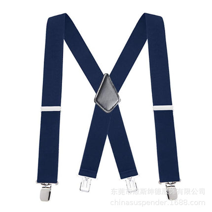 Men's Black Elastic Cross Strap Suspenders with 50mm Width, 5cm Wide Elastic Suspenders, X-Shaped Strong Elastic Suspenders for Foreign Trade