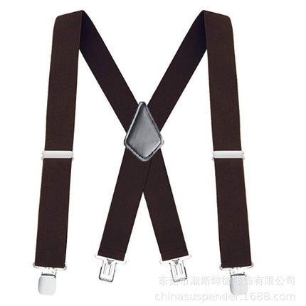 Men's Black Elastic Cross Strap Suspenders with 50mm Width, 5cm Wide Elastic Suspenders, X-Shaped Strong Elastic Suspenders for Foreign Trade