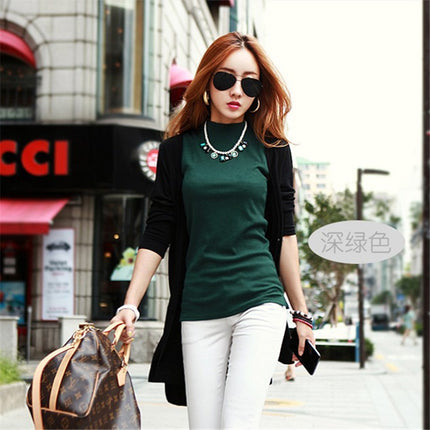 Autumn Women's Korean Style Half Turtleneck Sleeveless T-Shirt Women's Pure Color Pull-Up Cotton Bottoming Shirt with Vest Export Cross-Border