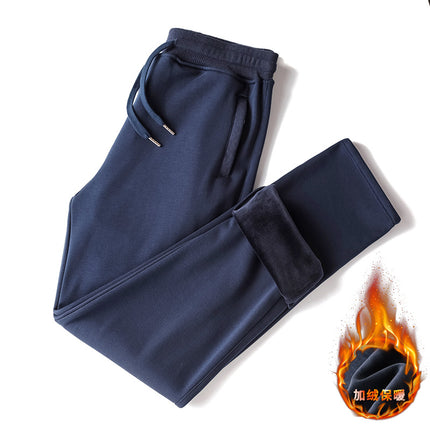 Autumn and Winter Thick Fleece-Lined Sweatpants for Men, Loose Fit, Large Size Casual Pants, Knitted Warm Long Pants for Men