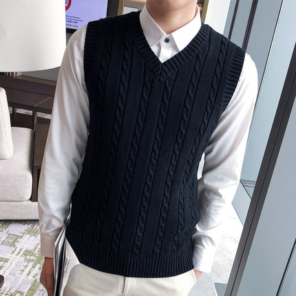 Winter Korean-style sleeveless sweater vest thickened waistcoat men's wool knitted vest men's V-neck wool vest