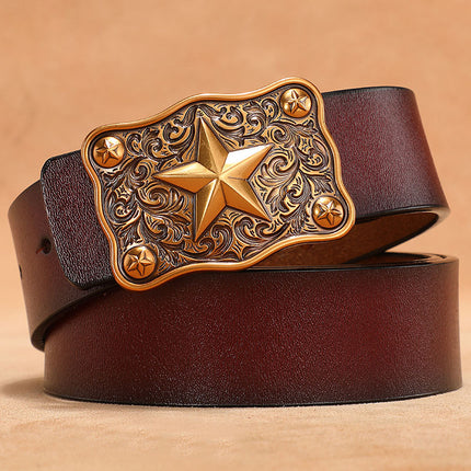 Men's Belt with Smooth Buckle, Genuine Leather, Extra Large Size 140cm 150cm, Pure Cowhide Waist Belt for Casual Pants