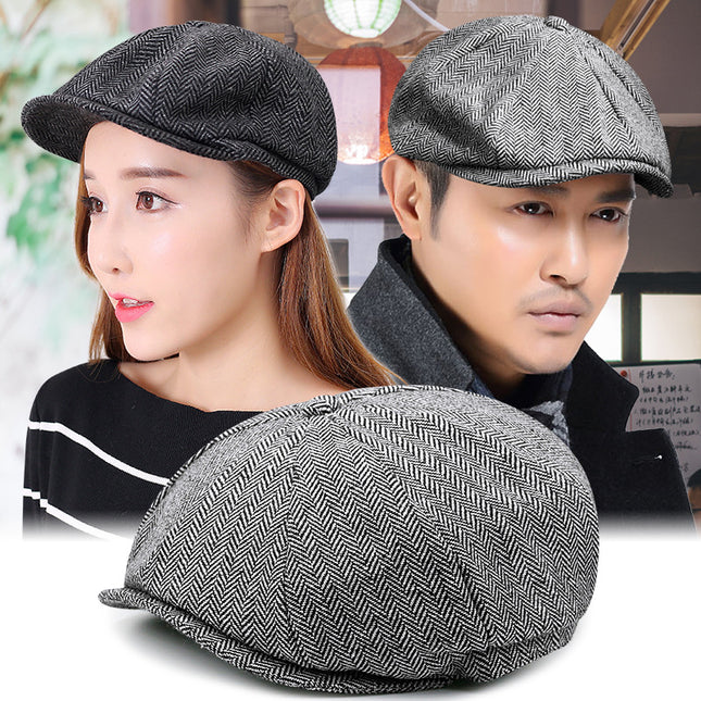 Autumn and winter warm woolen octagonal cap plus size newsboy cap beret big head circumference cap outdoor men's and women's painter's cap