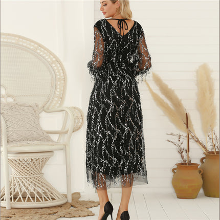 Foreign trade Amazon explosions Europe and the United States cross-border sexy V-neck tassel sequin dress dress women's clothing a generation of hair