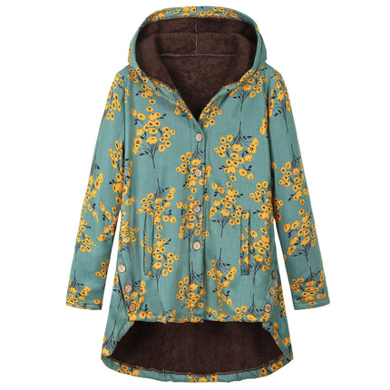 Amazon Women's European and American Button Plush Top Irregular Fashion Brand Thickened Composite Mid-length Cotton Jacket 9953