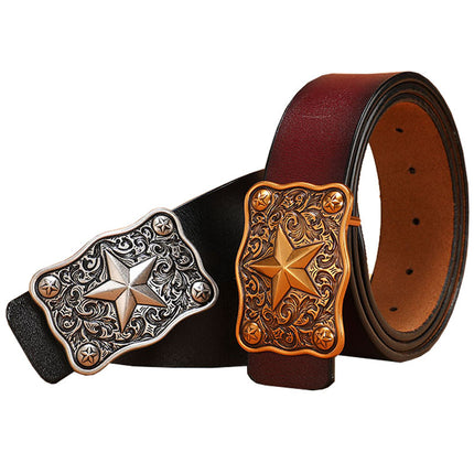 Men's Belt with Smooth Buckle, Genuine Leather, Extra Large Size 140cm 150cm, Pure Cowhide Waist Belt for Casual Pants