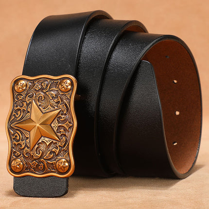 Men's Belt with Smooth Buckle, Genuine Leather, Extra Large Size 140cm 150cm, Pure Cowhide Waist Belt for Casual Pants