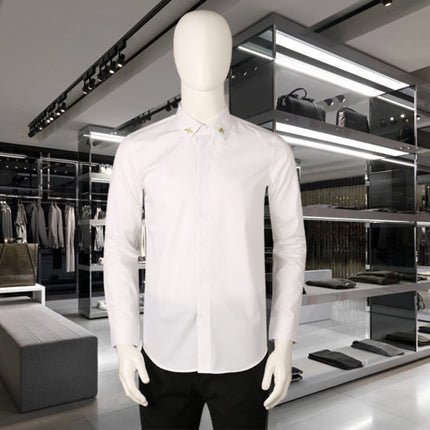 New Men's Long Sleeve Shirt Collar Golden Embroidered Bee Fashion Body Black and White plus size Shirt Men's Base Shirt