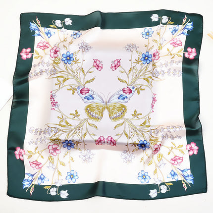 Korean Spring New 53cm New Silk Satin Butterfly Flower Ladies Small Square Scarf Scarf Small Scarf Wholesale