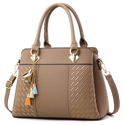 Lingge Embroidered Handbag Foreign Trade New Women's Large Bag Shoulder Bag Middle-aged Crossbody Bag Simple All-match Elegant