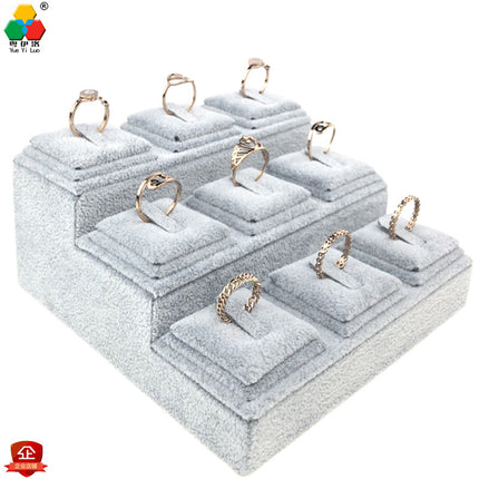 Trapezoidal 9-Slot Ring Holder Earring Display Jewelry Stand Ice Flower Pendant Jewelry Tray Accessory Tray Live Streaming Same Style