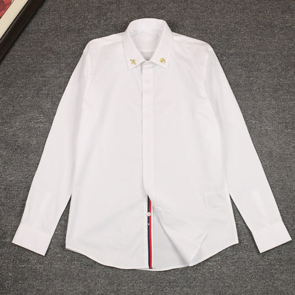 New Men's Long Sleeve Shirt Collar Golden Embroidered Bee Fashion Body Black and White plus size Shirt Men's Base Shirt
