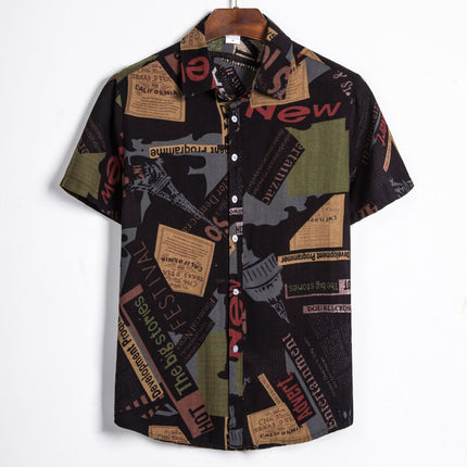 2026 Foreign Trade Short-Sleeve Shirt European Size Floral Short-Sleeve Shirt Trendy Beach Floral Casual Shirt Men Ebay